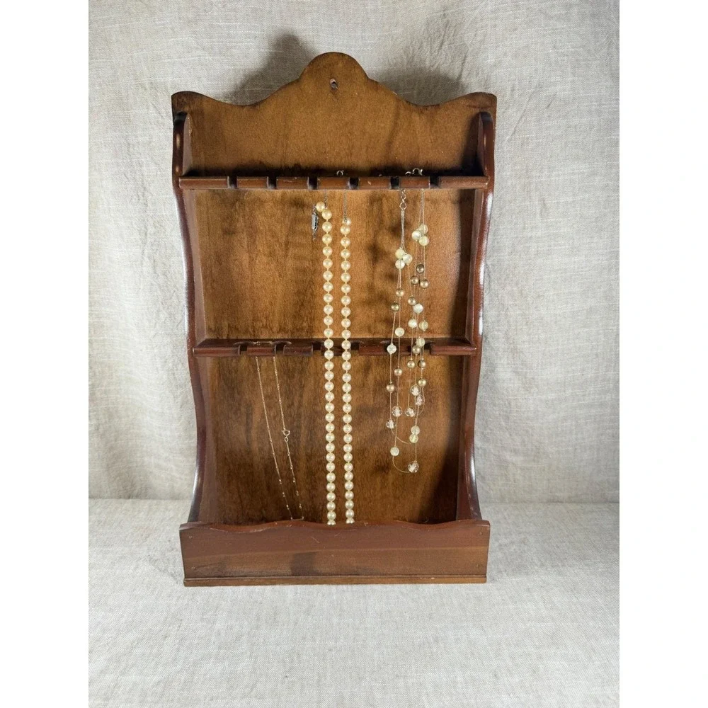 Vintage Scalloped Wood Spoon Display Rack, 12 Slot Wall Organizer